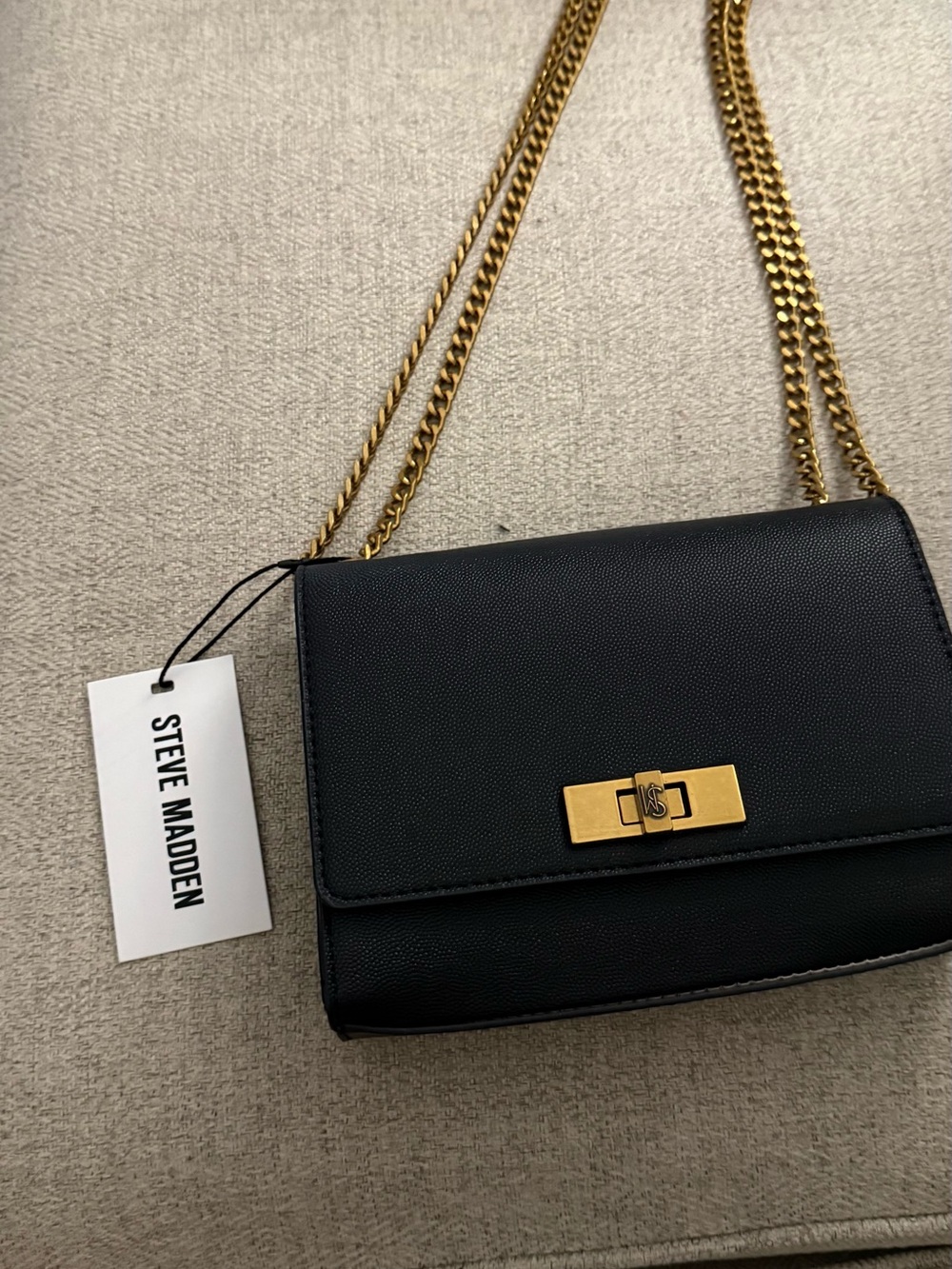 Steve Madden Black Crossbody Bag with Gold Chain